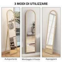 HOMCOM Specchio da Terra e Parete a Figura Intera con Cavalletto, Effetto Pietra e Forma ad Arco, 40x160 cm, Beige(m-7)