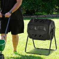 Outsunny Composteur de Jardin - bac à Compost pour déchets - Rotatif 360° - Double Chambre 160 L - Acier PP Noir(m-10)