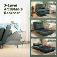 HOMCOM 3-in-1 slaapfauteuil met bedfunctie, ligfauteuil, verstelbare rugleuning, beukenhouten poten, kussen, Donkergroen(m-4)