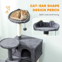 PawHut 140cm Large Cat Tree Tower with Sisal Scratching Posts, Cat Houses, Plush Perches, Hammock, Ladder, Dark Grey(m-5)
