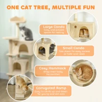 PawHut 140cm Large Cat Tree Tower with Sisal Scratching Posts, Plush Perches, Hammock, Beige(m-4)