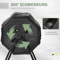 Outsunny Tumbling Compost Bin Outdoor 360° Dual Chamber Rotating Composter 43 Gallon, Black(m-5)