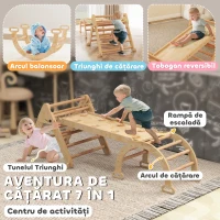 AIYAPLAY Joc pentru Copii 5 în 1 cu Triunghi, Tobogan Neted și Arc, din Lemn de Plop și Pin, 188x70x59 cm(m-4)