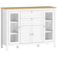 HOMCOM Mobile Cucina con 2 Cassetti e 3 Armadietti, Ante in Vetro e Ripiani Regolabili, 120x40x90 cm, Bianco e Rovere(m-1)