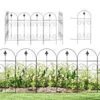 Outsunny Decorative Garden Fencing, 8PCs 44in x 12.5ft Outdoor Picket Fence Panels, Rustproof Metal Wire Landscape Flower Bed Border Edging, Black(m-10)