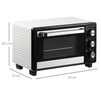 HOMCOM Horno Portátil 16L 1400W con 3 Modos de Calor Temporizador Bandeja de Horneado y Rejilla 44x32x28,1 cm Blanco y Negro(m-3)