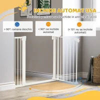 PawHut Poartă pentru Câini de Talie Mică și Medie cu Dublă Încuietoare și Închidere Automată, 76-103x4.2x77 cm, Alb(m-5)