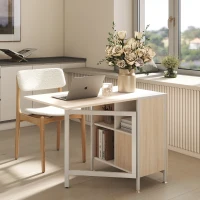 HOMCOM Klapptisch Esstisch Beistelltische Ablagefläche für Wohnzimmer Küche Eiche Holz Metallrahmen Natur+Weiß 169 x 60 x 75 cm(m-2)