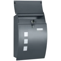 HOMCOM Cassetta Postale Ricurva in Acciaio con 3 Fessure e 2 Chiavi di Sicurezza 45x10x32 cm, Grigio(m-10)