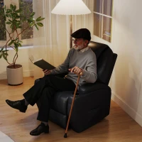 HOMCOM Fernsehsessel mit Aufstehhilfe Elektrisch Relaxsessel mit Liegefunktion, Fernbedienung TV-Sessel mit Becherhalter Seitentasche Fußteil Kunstleder Schwarz(m-2)