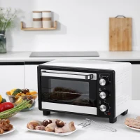 HOMCOM Horno Portátil 16L 1400W con 3 Modos de Calor Temporizador Bandeja de Horneado y Rejilla 44x32x28,1 cm Blanco y Negro(m-2)