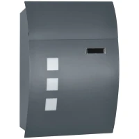 HOMCOM Cassetta Postale Ricurva in Acciaio con 3 Fessure e 2 Chiavi di Sicurezza 45x10x32 cm, Grigio(m-1)