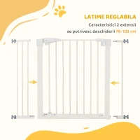 PawHut Poartă pentru Câini de Talie Mică și Medie cu Dublă Încuietoare și Închidere Automată, 76-103x4.2x77 cm, Alb(m-6)