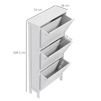 HOMCOM Narrow Shoe Cabinet with 3 Flip Drawers - White(m-3)