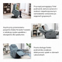 HOMCOM Fotel Masujący z Funkcją Pomocy przy Wstawaniu dla Seniorów, 8 Punktów Masażu, Boczne Kieszenie, Pilot, 90D x 101S x 107W cm, Szary(m-4)