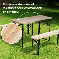 Outsunny Table de Camping Pique-Nique Pliable Portable + 2 bancs Pliables métal époxy Noir Bois Massif Sapin(m-8)