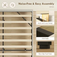 HOMCOM Schwebendes Bettgestell 140 x 190 cm mit LED-Beleuchtung, gepolstertes Doppelbett in Leinenoptik, Lattenrost aus Holz, Beige(m-4)