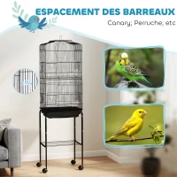 PawHut Cage à oiseaux sur pied volière oiseaux sur roulettes toit ouvrant 3 perchoirs étagère inférieure 46,5x36x157cm noir(m-6)
