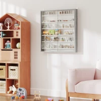 HOMCOM Vitrina Portaobjetos de 5 Estantes Regulables en Madera con Puertas de Vidrio, 80x9.5x83 cm, Blanco y Gris(m-5)