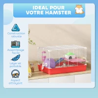 PawHut Cage hamster, cage rongeur à 2 niveaux, base amovible nettoyage facile, cabane, roue d'exercice, 47 x 30 x 27 cm, blanc(m-7)