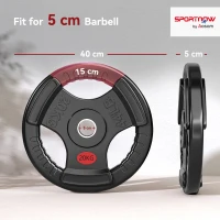 SPORTNOW Olympic Weight Plate, 2"/5cm Weight Disc with Tri-Grips, 20kg Dumbbell Plate for Weightlifting and Strength Training Home Gym Fitness Workout, Black(m-3)