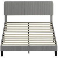 HOMCOM Struttura letto matrimoniale, con rete a doghe in legno, testiera regolabile, imbottito in velluto a coste, 160 x 200 cm Grigio(m-7)