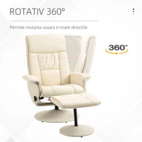 Homcom Fotoliu Rabatabil & Taburet – Rotitor Piele PU cu Suport Picioare(m-5)