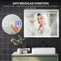 HOMCOM LED badkamerspiegel bluetooth 80 x 100 cm touchschakelaar instelbare verlichting 3 kleuren anti-fog geheugenfunctie Zilver(m-7)