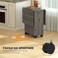 HOMCOM Tavolo a Ribalta a 6 Rotelle con 2 Cassetti e Armadietto ad Ante, in Legno, 120x60x76.5 cm, Grigio(m-7)