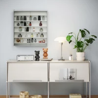 HOMCOM Vitrina Portaobjetos de 5 Estantes Regulables en Madera con Puertas de Vidrio, 80x9.5x83 cm, Blanco y Gris(m-4)