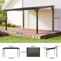 Outsunny 3 x 4.3m Metal Pergola with UPF 50+ and Waterproof Polycarbonate Roof, Wall-Mounted or Free Standing Garden Gazebo, Wind-resistant Outdoor Sun Shade, Dark Grey(m-3)