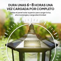 Outsunny Lámpara Solar de Jardín Farola con 6 Luces LED con Batería Recargable Solar con Autonomía de 6-8 Horas Ø26,5x177cm Negro(m-5)