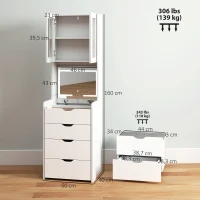 HOMCOM Schminktisch mit 3-farbigen LED-Leuchten klappbarer Spiegel und gepolsterter Hocker 3 Schubladen und Regale Weiß(m-3)