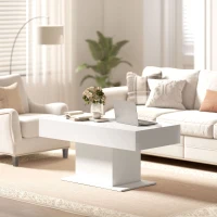 HOMCOM Tavolino da Caffè Estensibile con Vano Contenitore Moderno, 108-178.5x53x49 cm, Bianco Lucido(m-7)