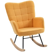 HOMCOM Silla Mecedora de Borreguito Sillón Balancín Oscilante 40° con Patas de Madera de Haya Carga 120 kg 71x98x101cm Amarillo(m-7)