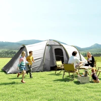 Outsunny Four-Man Tunnel Tent, with Two Bedrooms and Living Room - Grey/Yellow(m-2)