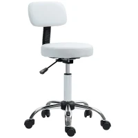 HOMCOM Tabouret pivotant avec dossier et roulettes, hauteur réglable, pour salons de beauté, studio de tatouage, blanc(m-1)