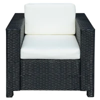 Outsunny Single Seater Rattan Chair Sofa - 10 cm Thick Padded Cushion, All-Weather PE Wicker Weave Garden Armchair with Armrests, Black(m-11)
