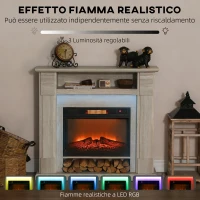 HOMCOM Camino Elettrico 1800W Regolabile con Fiamma 3D, Ripiano, Timer e Telecomando, 105x27x97 cm, color Legno(m-4)