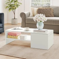 HOMCOM Mesa de Centro con Tablero Deslizante Moderna con Compartimento Oculto Estante Abierto 110x52x36 cm Blanco(m-2)