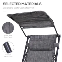 Outsunny Foldable Reclining Garden Chair with Headrest, Zero Gravity Deck Sun Lounger Seat with Footrest, Armrest, Cup Holder & Canopy Shade, Grey(m-5)