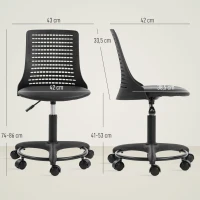 HOMCOM Chaise de bureau sans accoudoirs Chaise de bureau pivotante avec dossier ajouré Hauteur réglable Noir(m-3)