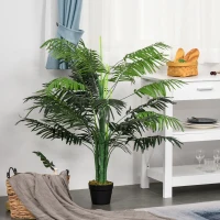 Outsunny 125cm/4FT Artificial Palm Plant Decorative Tree with Nursery Pot, Fake Plastic Indoor Home Office Décor, Green(m-12)