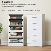 HOMCOM Cassettiera 5 Cassetti dallo Stile Moderno, in Truciolato, 40x35x85 cm, Bianco(m-4)