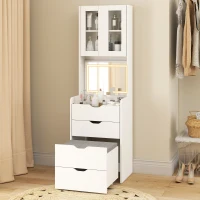 HOMCOM Coiffeuse de maquillage avec éclairage LED 3 couleurs Miroir rabattable et tabouret rembourré 3 tiroirs et étagères Blanc(m-5)