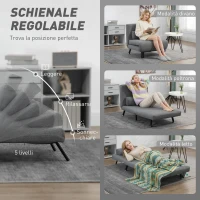 HOMCOM Poltrona Letto con Schienale Regolabile in 5 Posizioni, Tessuto Effetto Lino e Acciaio, 75x70x75 cm, Grigio(m-5)