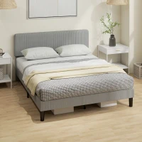 HOMCOM Bettgestell 160 x 200 cm, Holzlattenrost, verstellbares Kopfteil, gepolstertes Doppelbett aus Kordvelours, grau(m-6)
