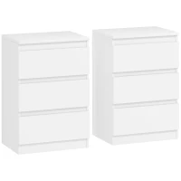 HOMCOM Nocny Stolik, Zestaw 2 Sztuk Stolików Bocznych z 3 Szufladami, Commode Nocna do Sypialni, Salonu, 40 x 30 x 59,5 cm, Biały(m-10)