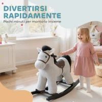 AIYAPLAY Cavallo a Dondolo con Suoni per Bambini da 2-5 Anni e Animale di Peluche Incluso, Legno e Acciaio, Grigio(m-8)