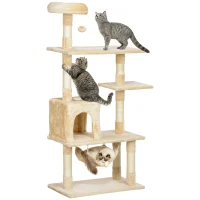 PawHut Árbol Rascador para Gatos Grande 70x40x152 cm Torre para Gatos con Múltiples Plataformas Cueva Hamaca Postes Beige(m-10)